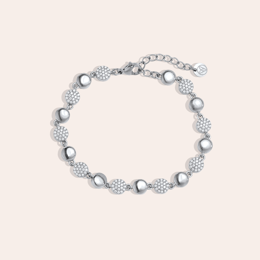 Edelstahl Armband 17cm Zirkonia Plättchen und Plättchen