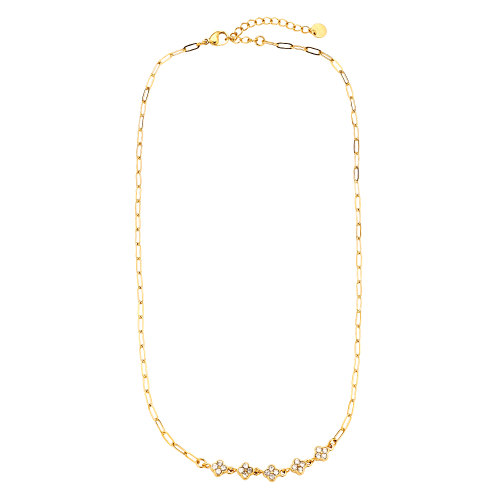 Edelstahl Halskette 41cm Three Diamond Flowers