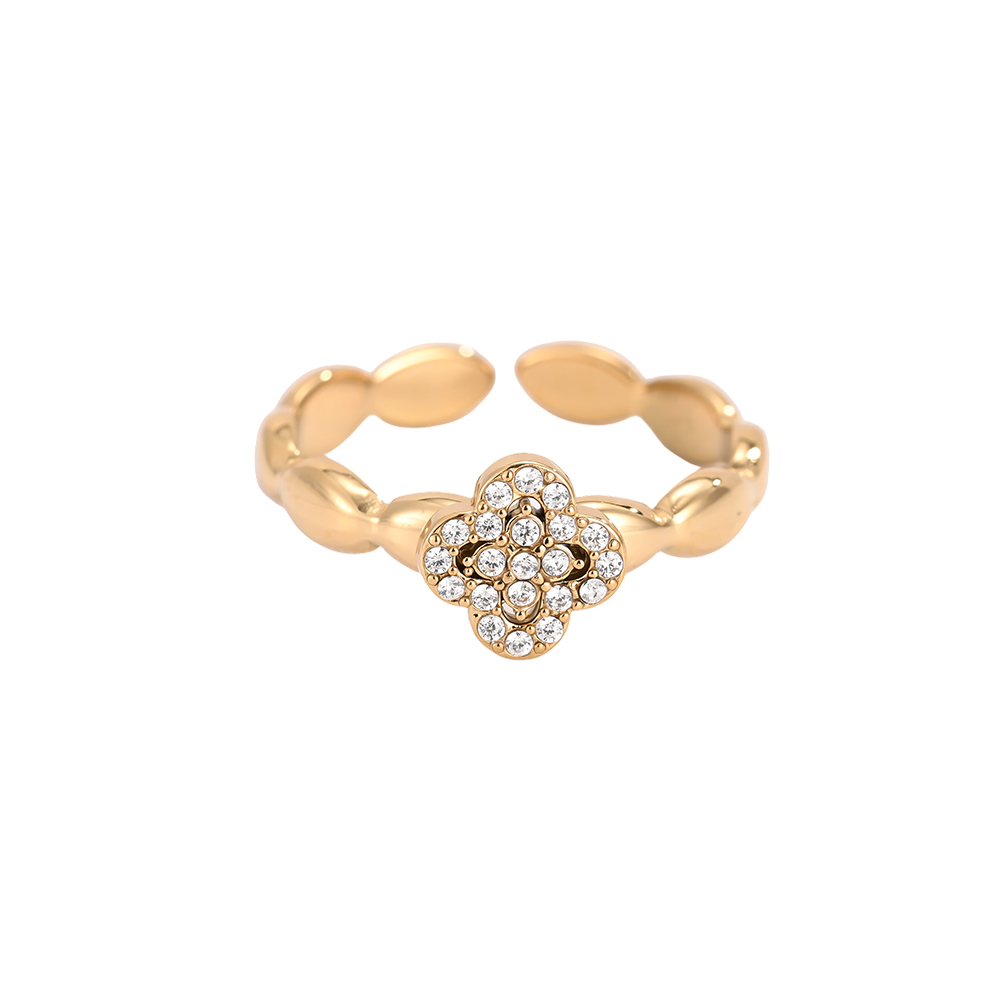 Edelstahl Ring Verstellbar Einzel Kleeblatt Zirkonia 