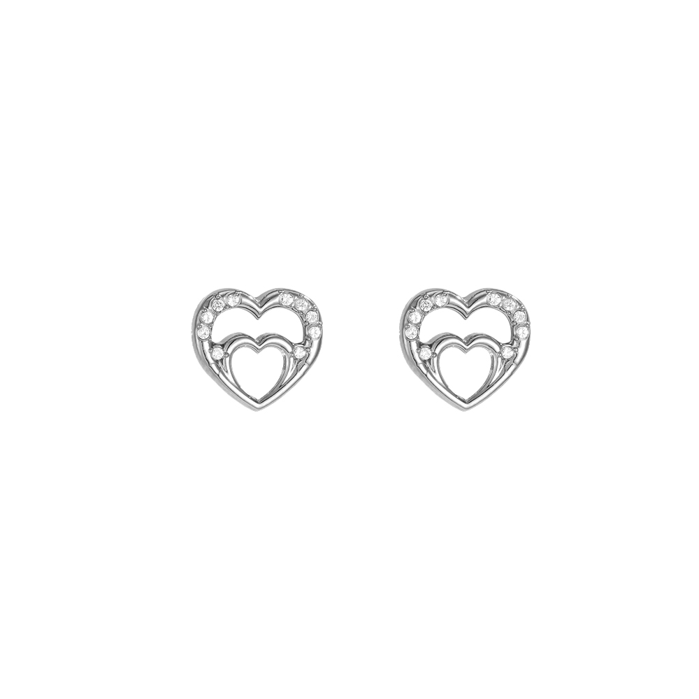 Edelstahl Ohrringe 10mm Offenes Herz Zirkonia