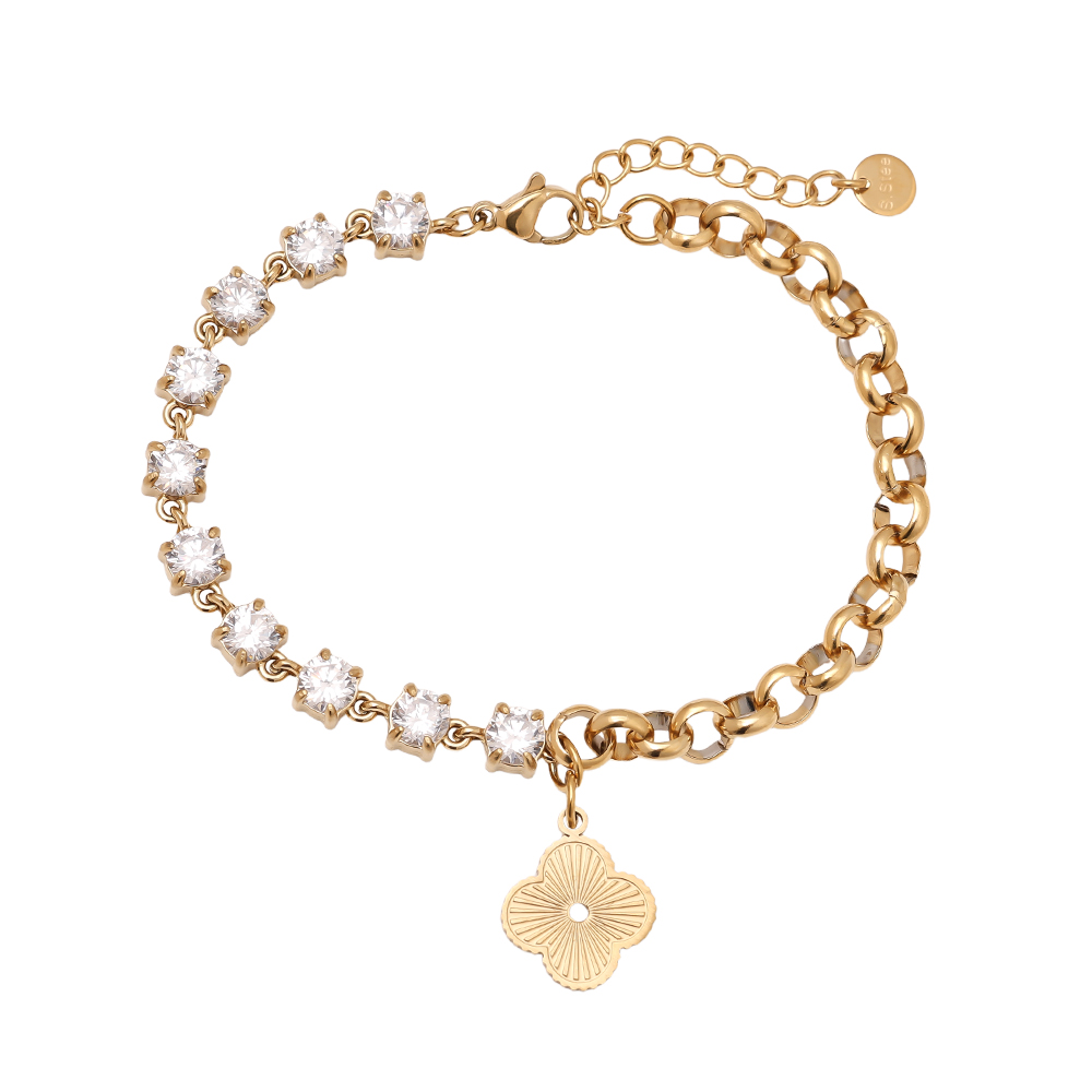 Edelstahl Armkette 16cm Half Diamond Chain With Lucky Flower