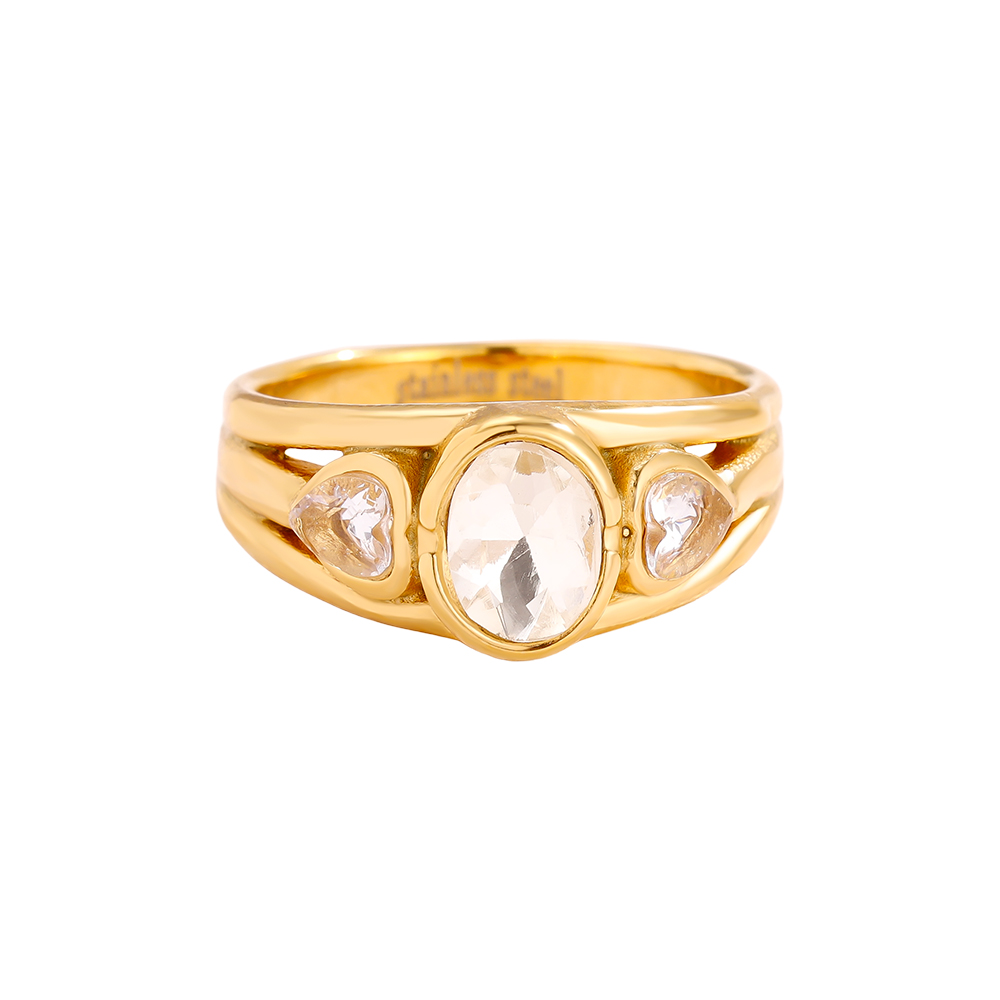 Edelstahl Ring Vintage Look Oval Diamond