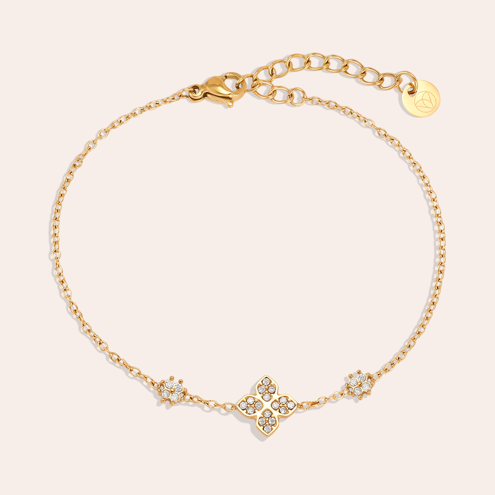 Edelstahl Armband 17cm Strass Kleeblatt 