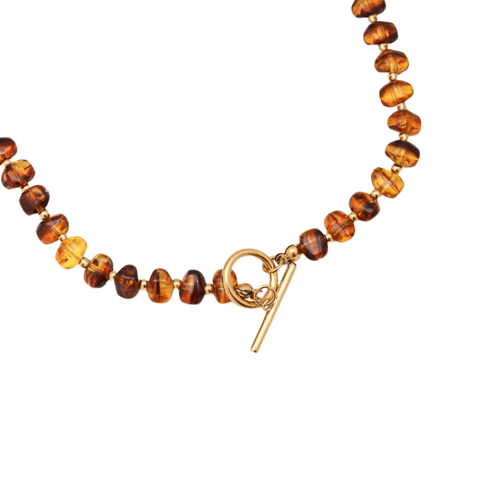 Edelstahl Halskette 45cm Acrylic Brown Beads