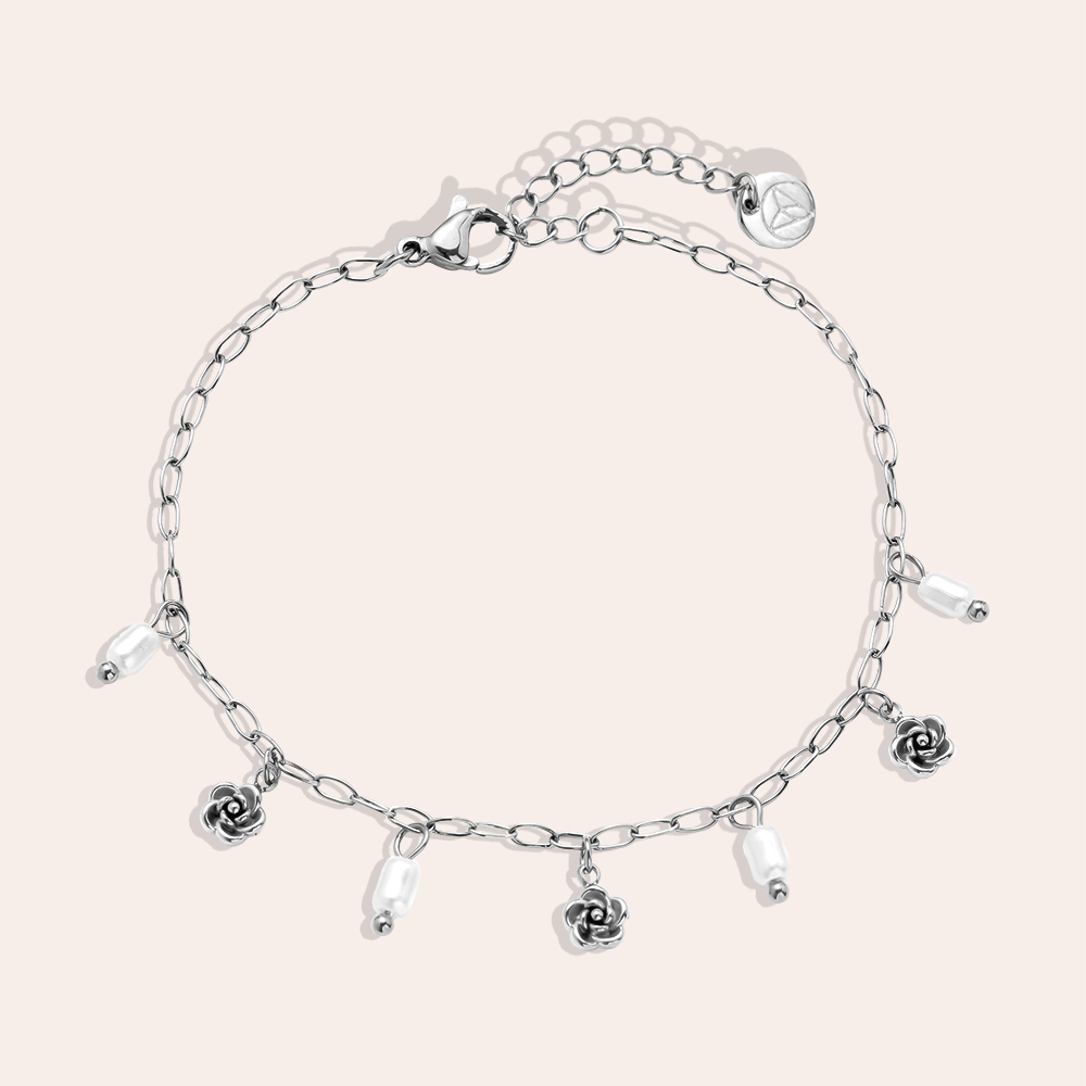 Edelstahl Armband 17cm Mini Flower And Pearl