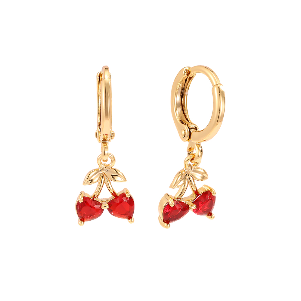 Vergoldete Ohrringe 24mm Zirkonia Kirsche