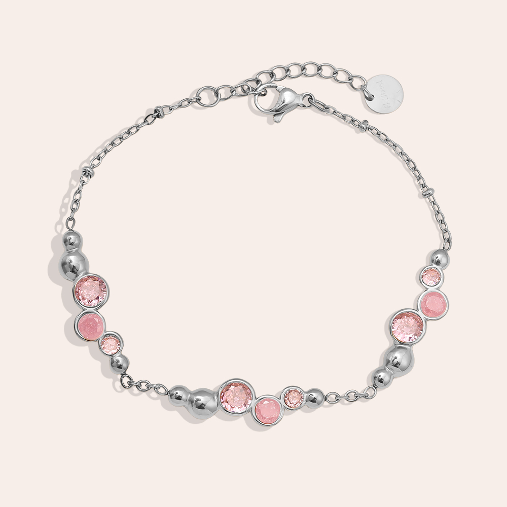 Edelstahl Armkette 17cm Pro Pink Round Diamond