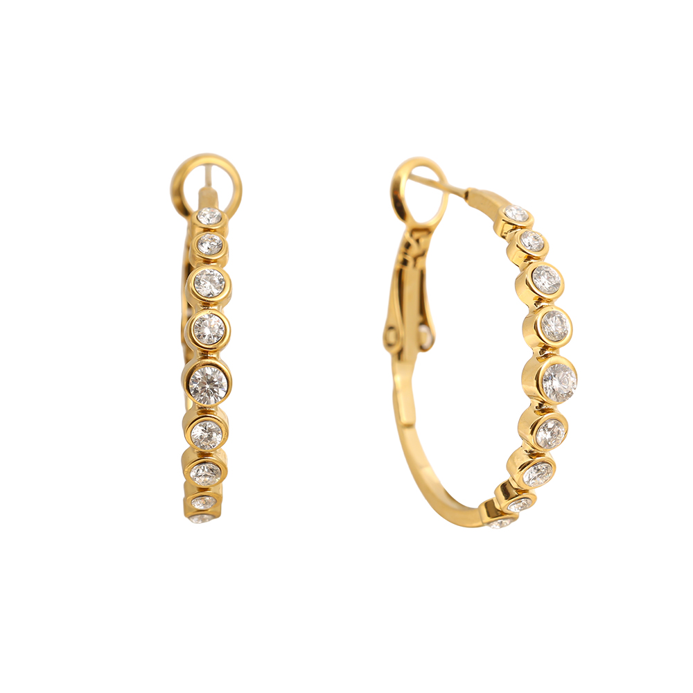 Edelstahl Ohrringe 2.3cm Diamond Dots Hoop