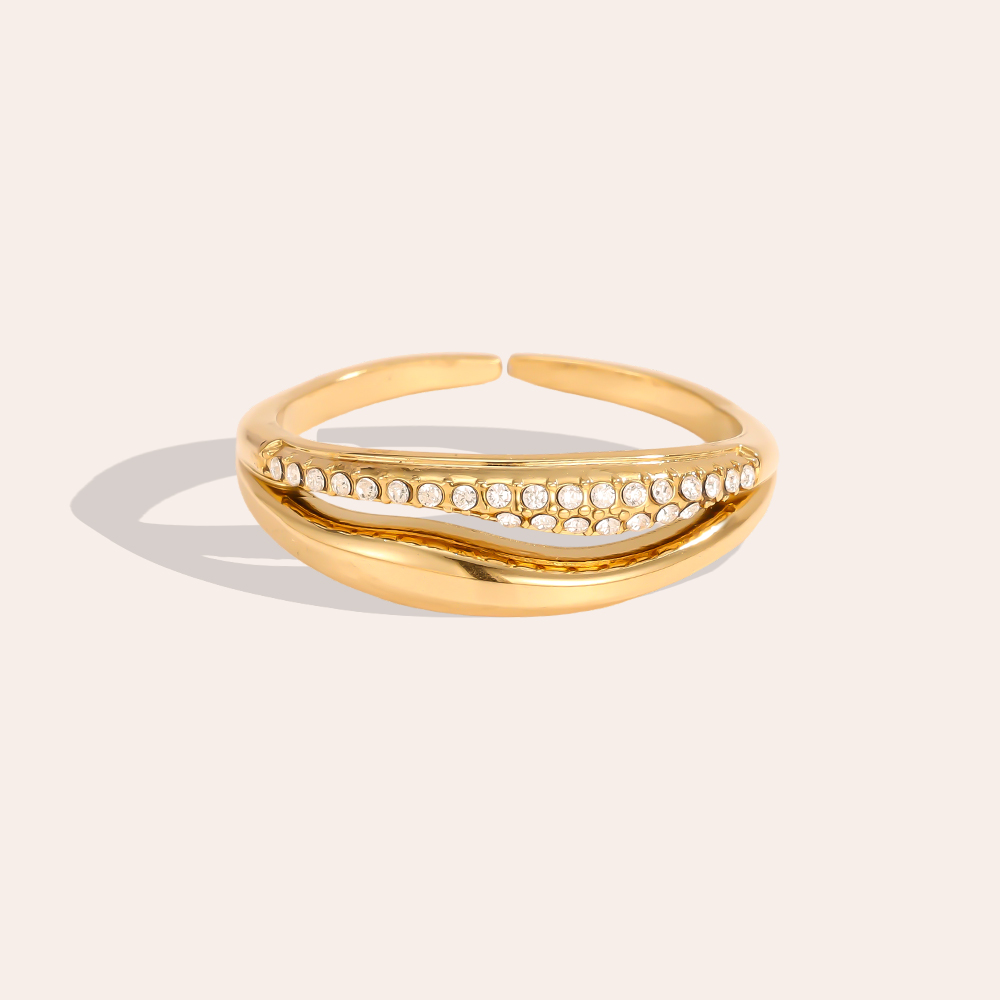 Edelstahl Ring Verstellbarer Doppel Zirkonia