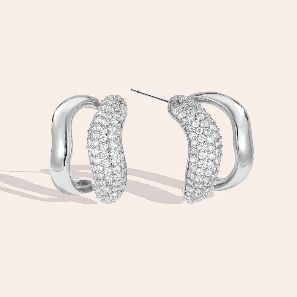 Vergoldete Ohrringe 18mm Zirkonia zweilagige Soft Wave