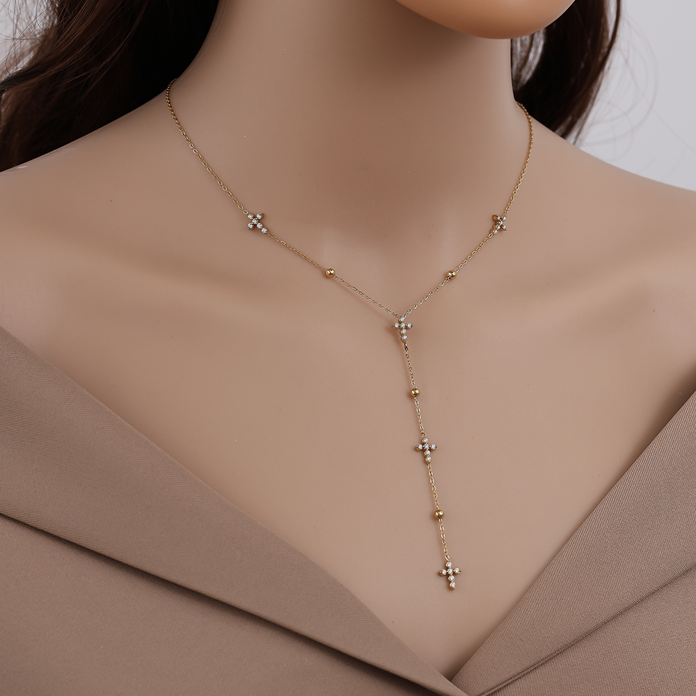 Edelstahl Halskette 39cm Diamond Mini Cross