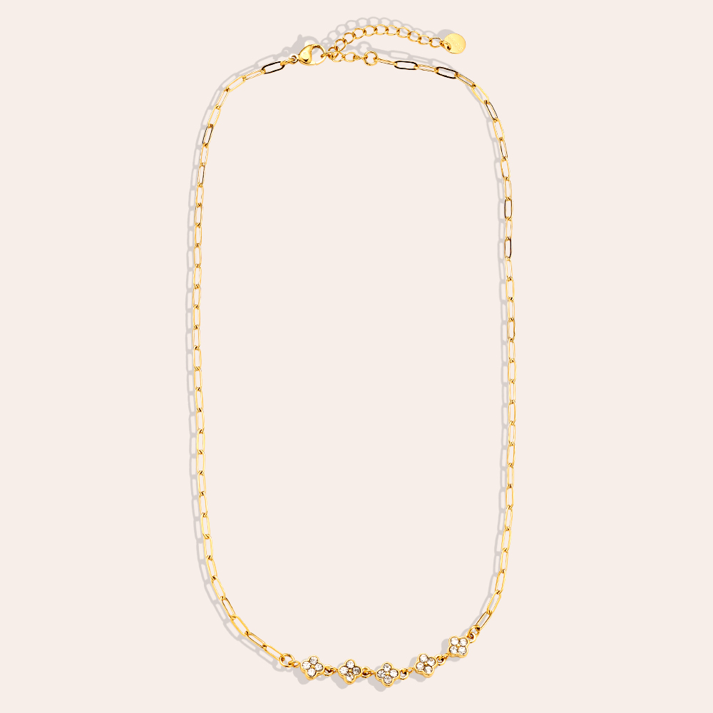 Edelstahl Halskette 41cm Three Diamond Flowers