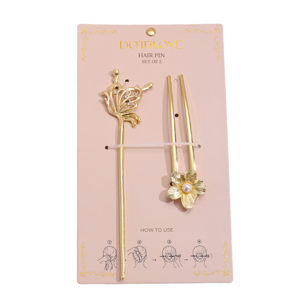 12.5cm 2Stk. golden Blumen Haarnadel Set 