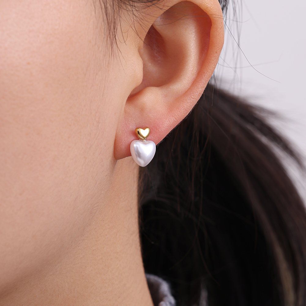 Edelstahl Ohrringe 1cm Pearly Heart