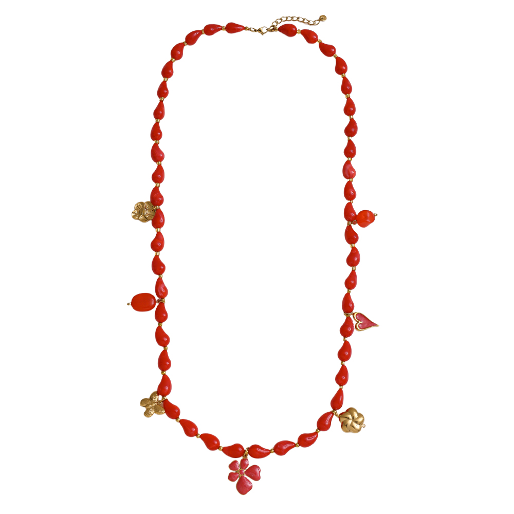 Edelstahl Halskette 89cm Kette mit Harztropfen und goldenen Schmetterling, Blume, Herz