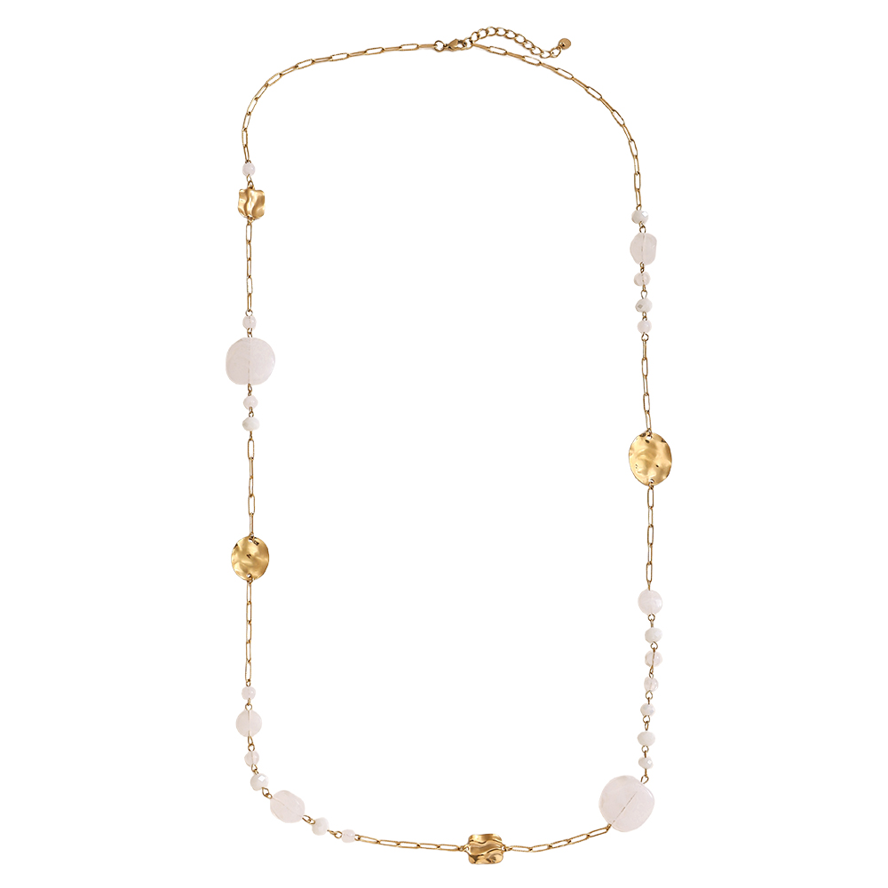 Edelstahl Halskette 101cm Kristallplättchen und goldenes Plättchen