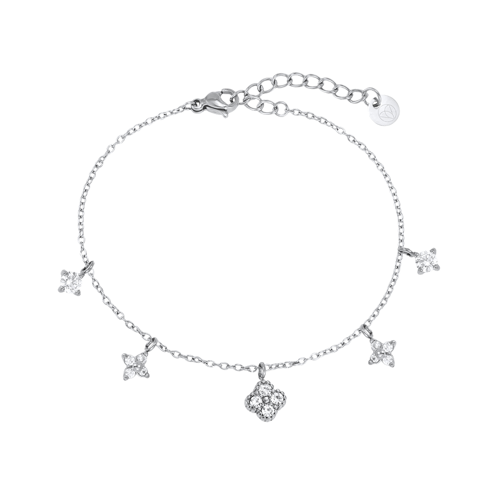 Edelstahl Armband 17cm verschiedene Zirkonia Kleeblatt 