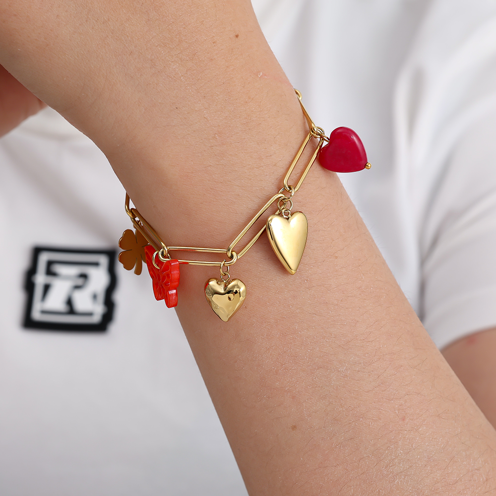 Edelstahl Armband 21cm Red Charms