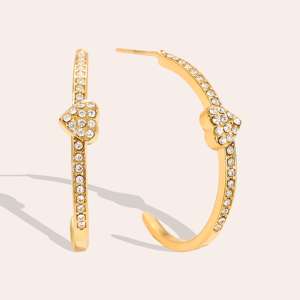 Edelstahl Ohrringe 2cm Heart In Diamond Hoop