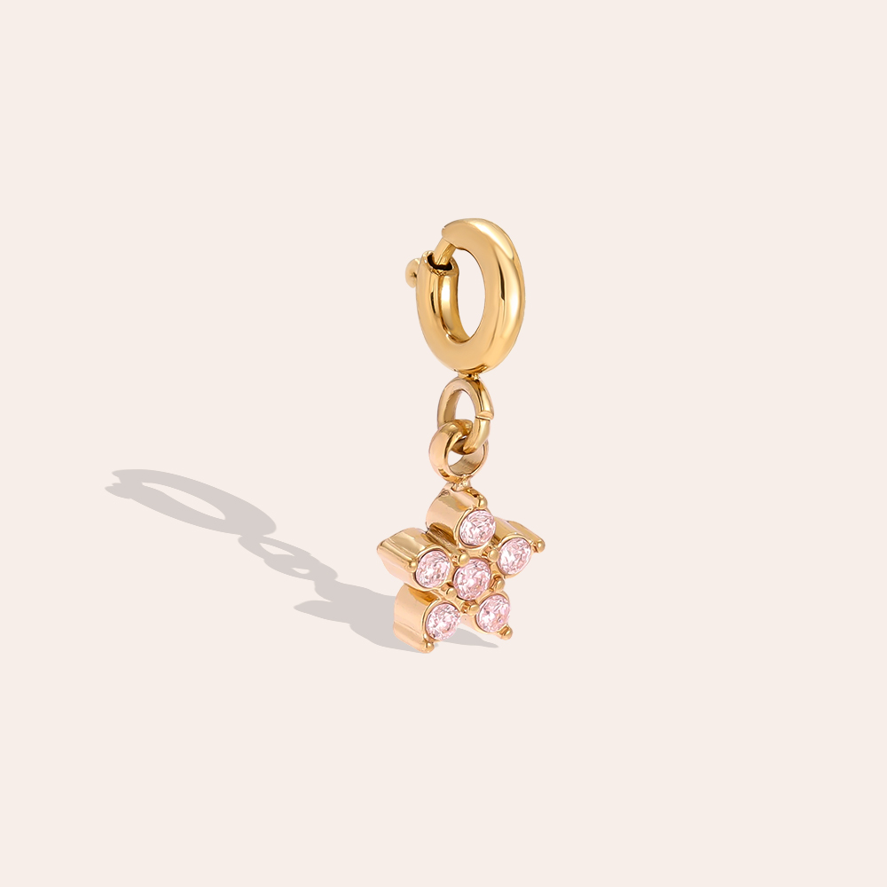 Edelstahl Pendant 15mm Zirkonia Blume mit Federverschluss