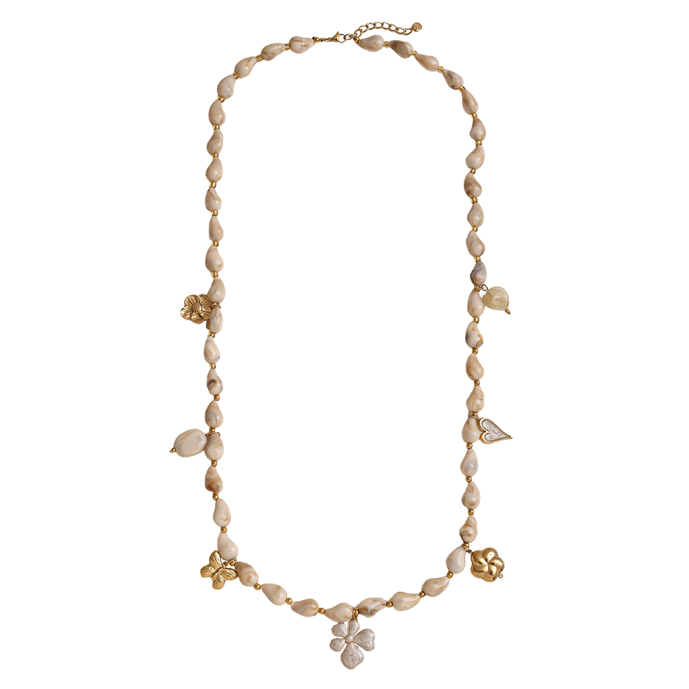 Edelstahl Halskette 89cm Kette mit Harztropfen und goldenen Schmetterling, Blume, Herz