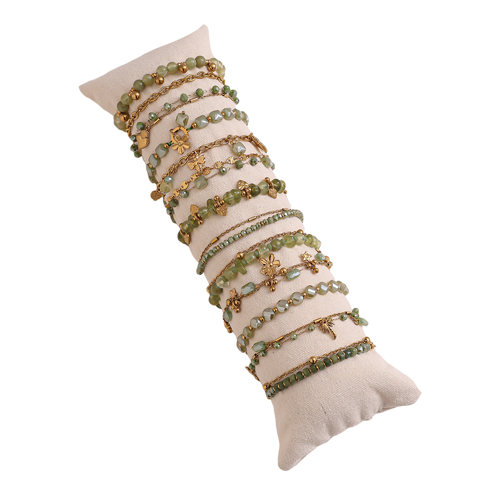 Edelstahl Armband Set 12er 17cm Armbänder mit Harz, Kristall, Blumen und Herz 