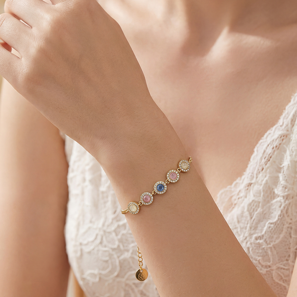 Edelstahl Armband 17cm 5 bunte funkelnde Zirkonia  