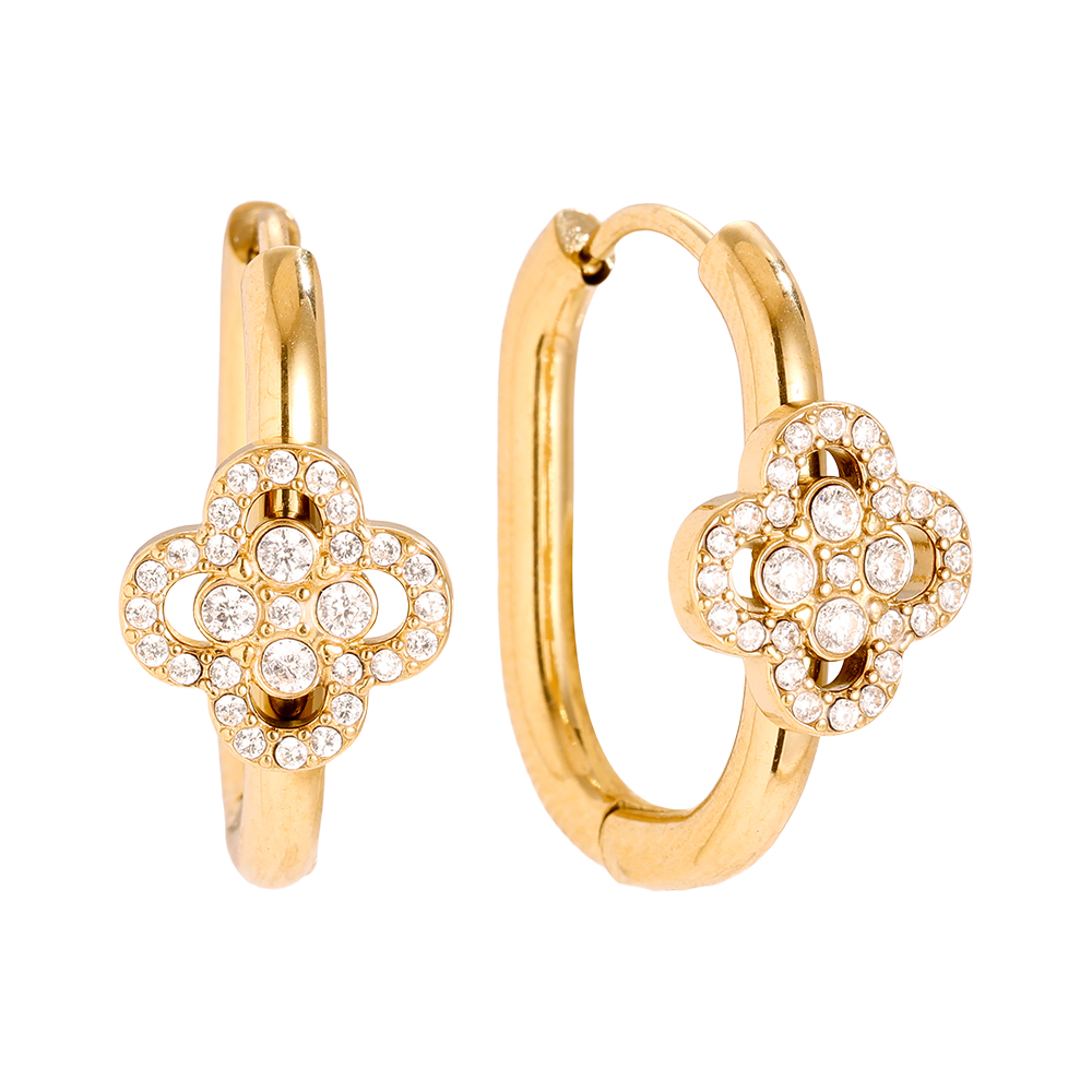 Edelstahl Ohrringe 2cm Diamond Lucky Flower In Hoop
