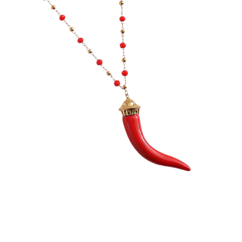Edelstahl Halskette 80cm Acryl Chili Form