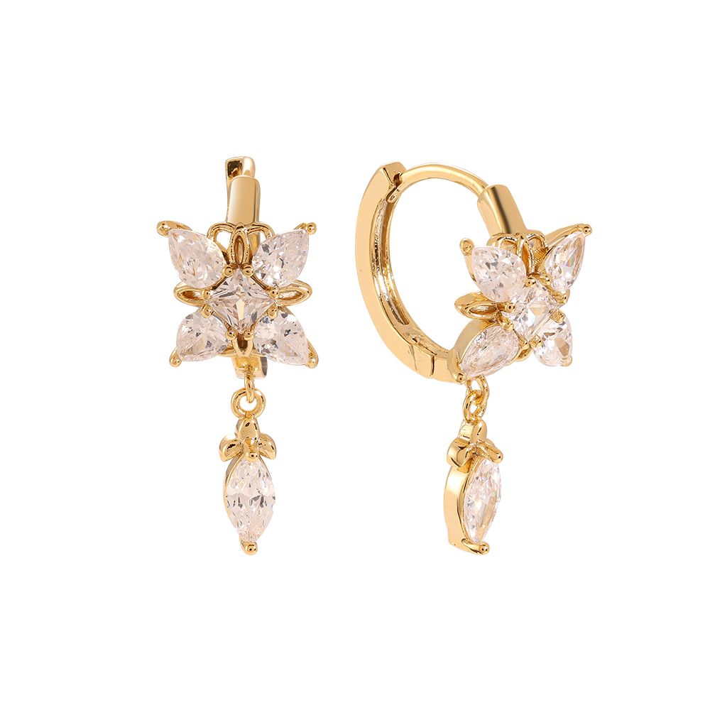 Vergoldete Ohrringe Sparkling Diamond Flower With Drop Eye