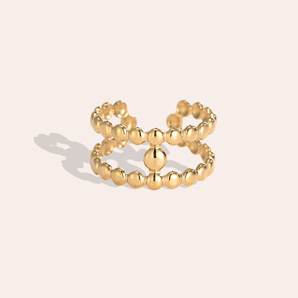Edelstahl Ring Verstellbar klein Doppelreihe Kugel