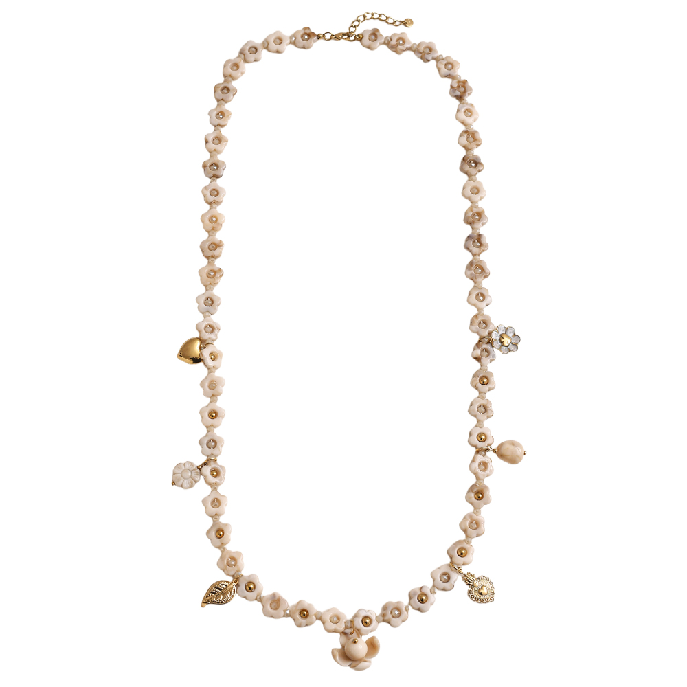 Edelstahl Halskette 90cm Harzblumen-Kette mit Charms