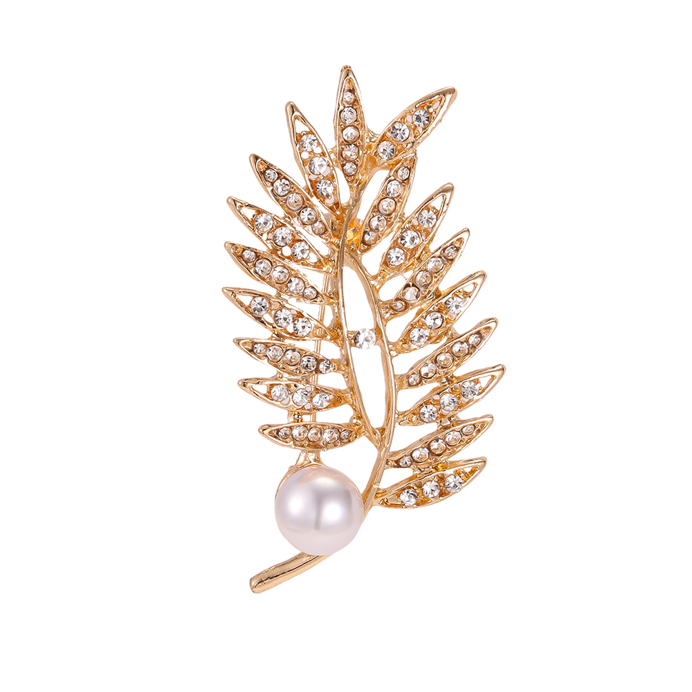 6cm Perlen Blatt Brosche     