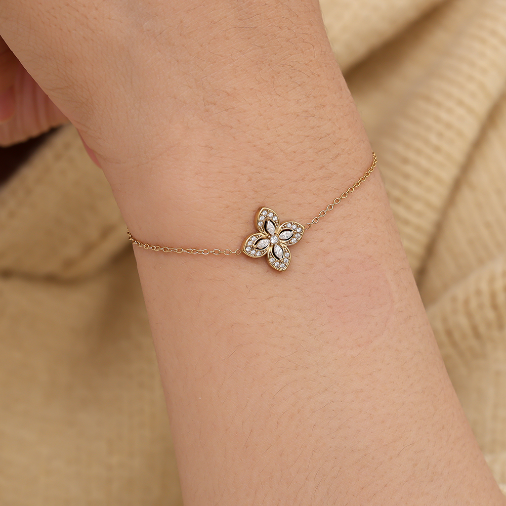 Edelstahl Armkette 16cm Fancy Diamond Flower