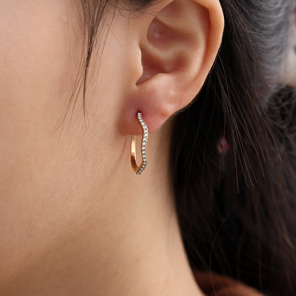 Edelstahl Ohrringe 2.3cm Diamond Half Hoop