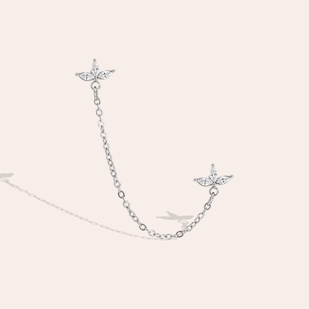Edelstahl Ohrringe 60mm Blatt Zirkonia mit Kette  