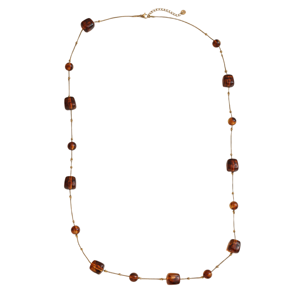 Edelstahl Halskette 90cm Harzwürfel und Perlchen