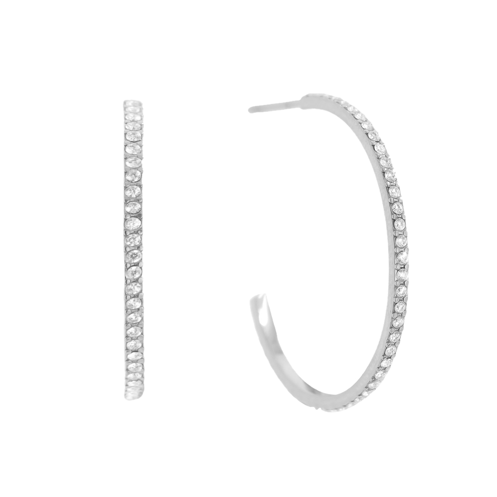 Edelstahl Ohrringe 30mm Simple Diamond Half Hoop