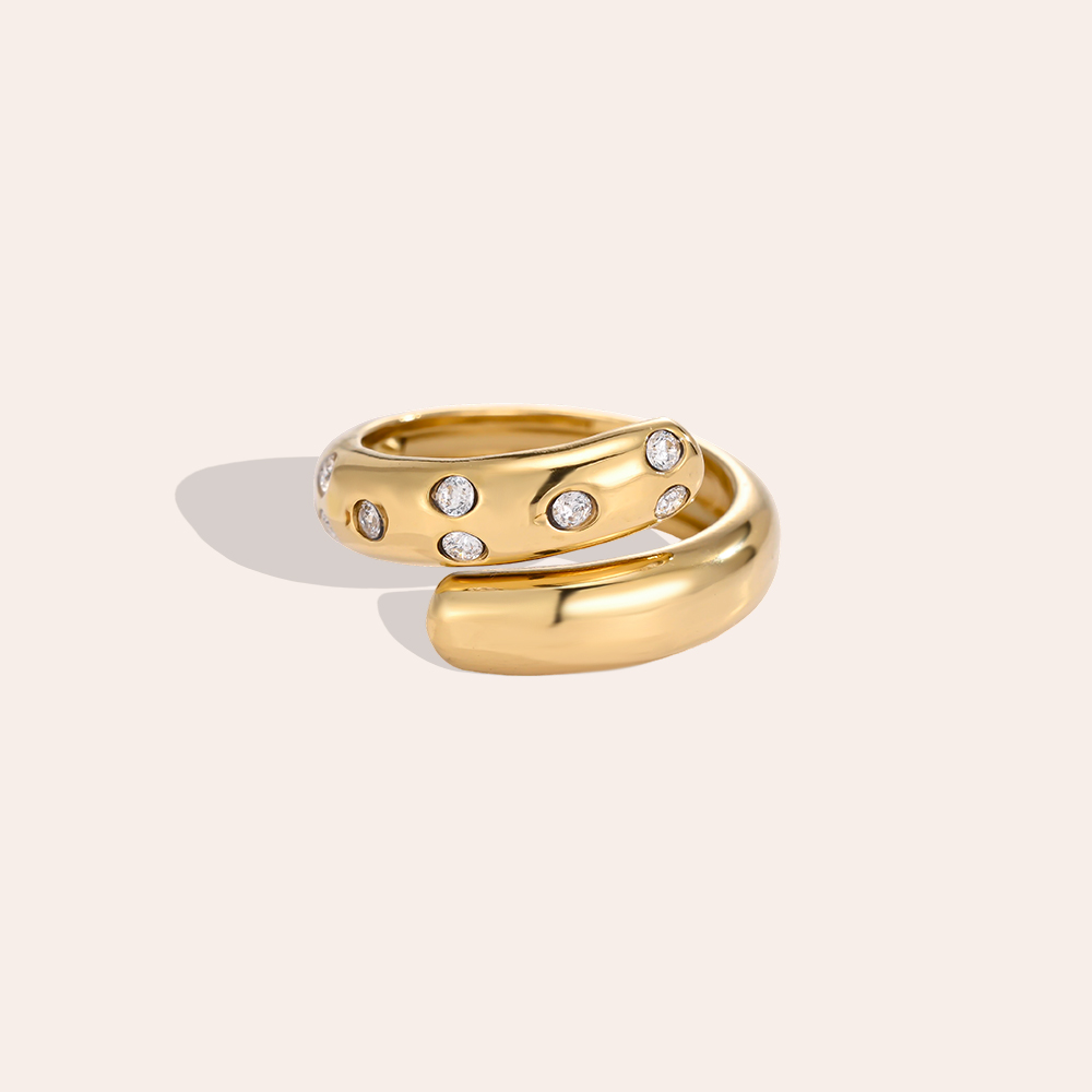 Edelstahl Ring Verstellbar Umschlungen mit kleinen Zirkonia