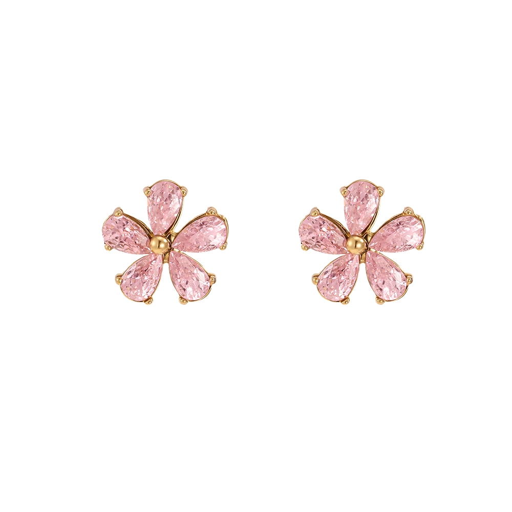 stainless steel earrings 1cm zirconia flower