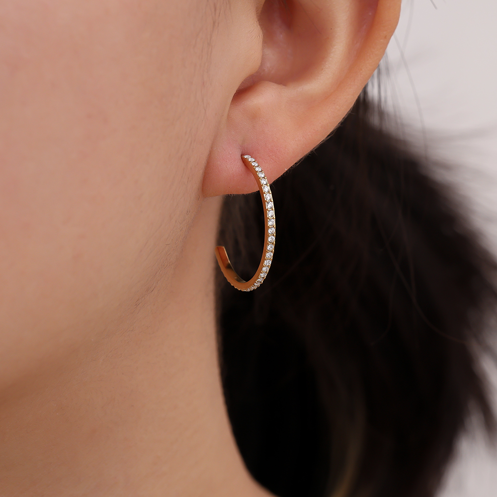 Edelstahl Ohrringe 20mm Simple Diamond Half Hoop