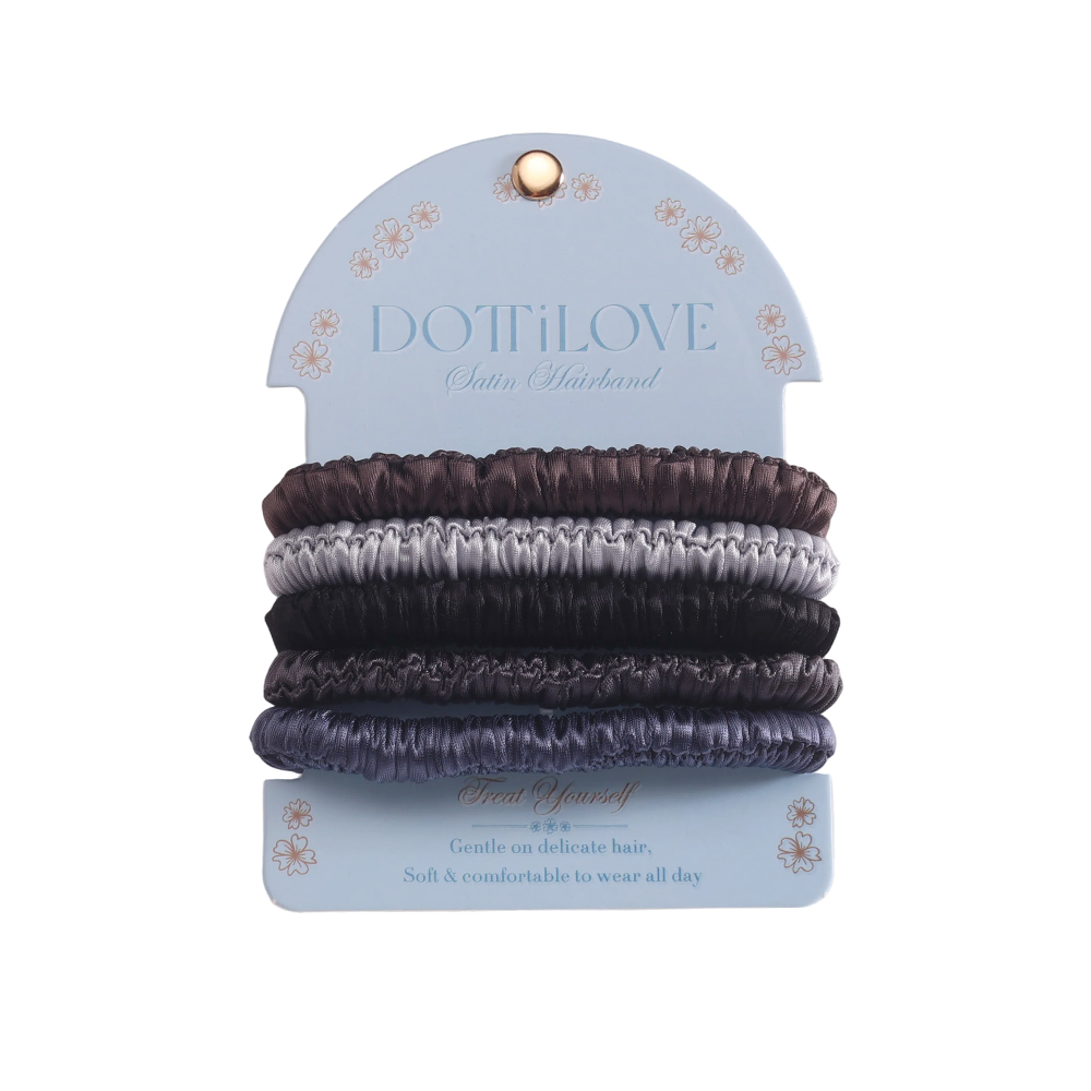 5 Stk.schwarze Farbtöne Pastel Satin fein Scrunchie Set    