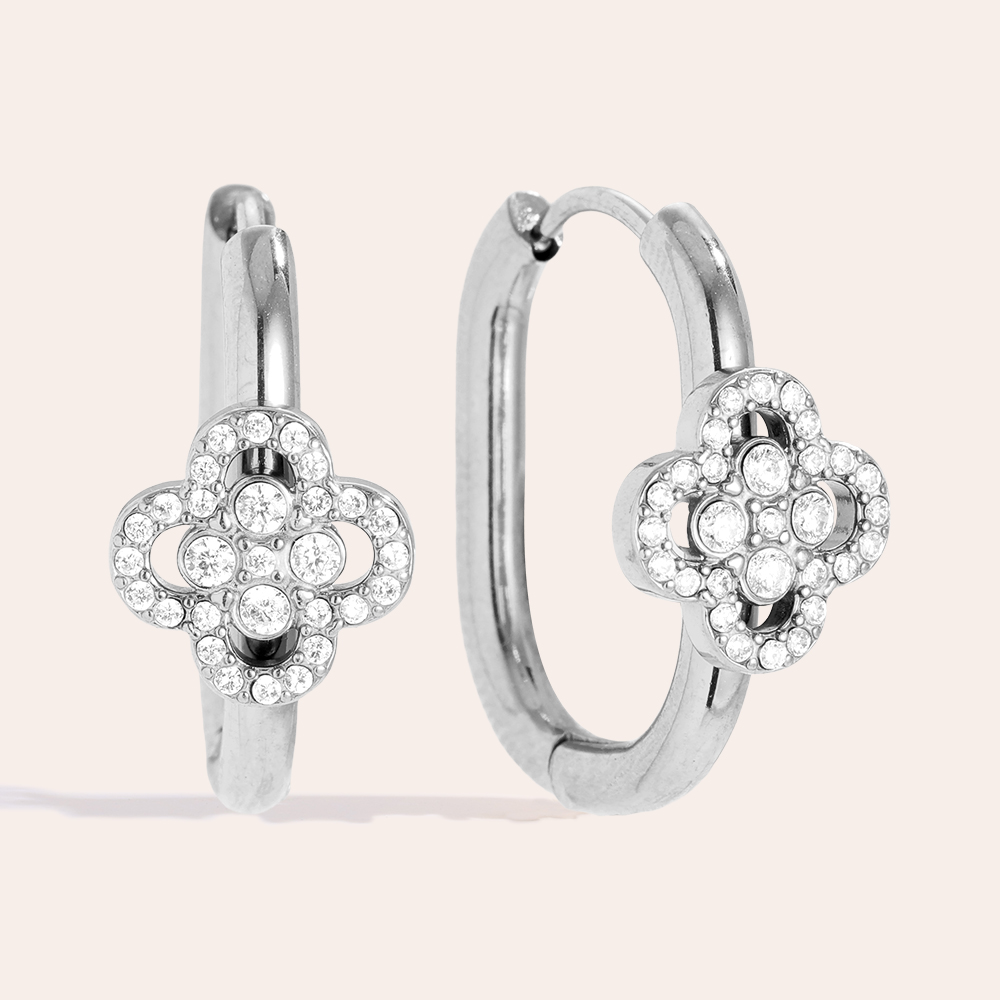 Edelstahl Ohrringe 2cm Diamond Lucky Flower In Hoop
