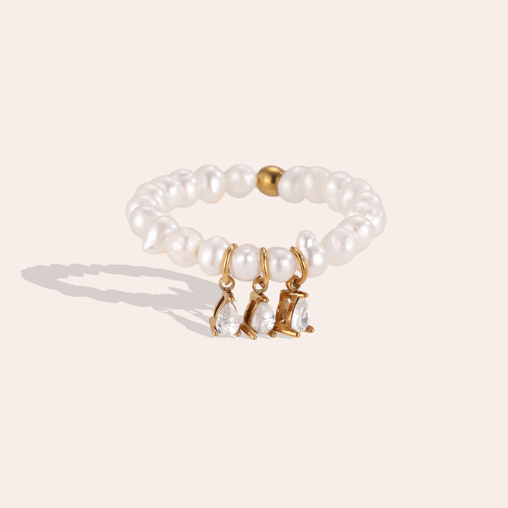 Edelstahl Ring Verstellbarer Elastic Perlen und kleine Zirkonia