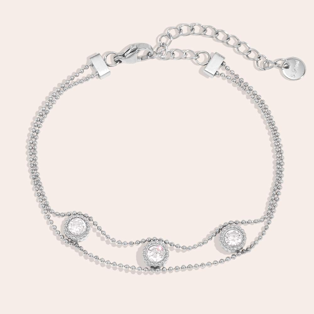 Edelstahl Armband 17.5cm Schlicht Zirkonia