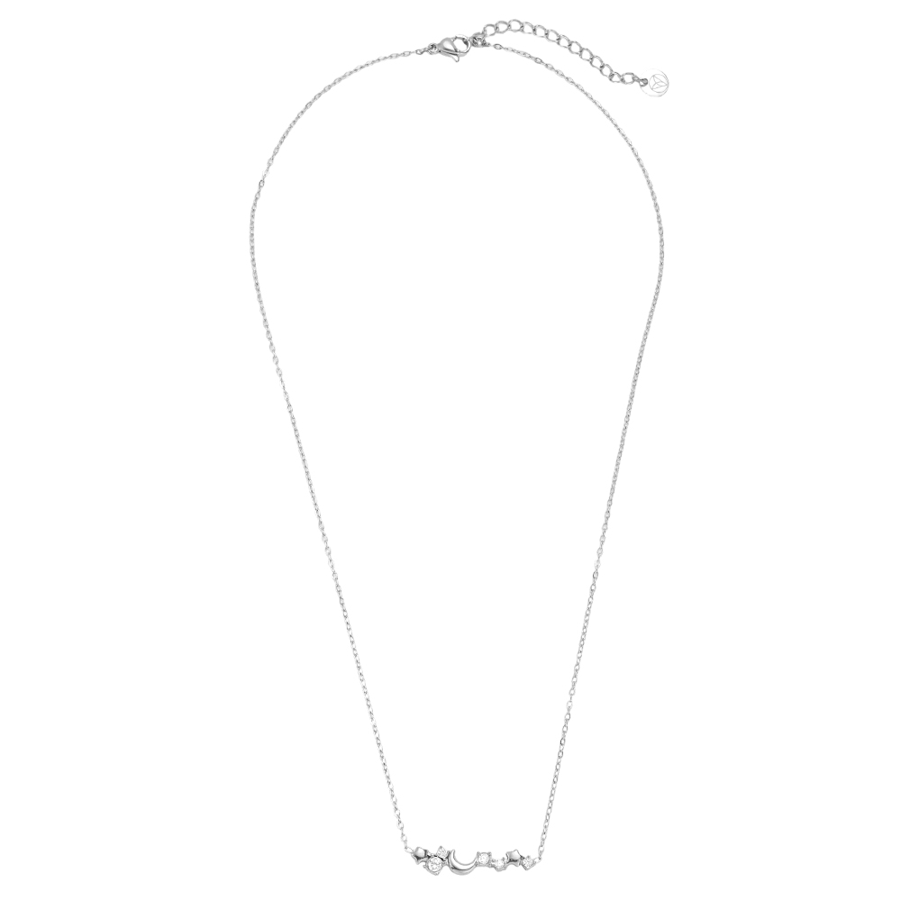 Edelstahl Halskette 40cm Sterne und Mond