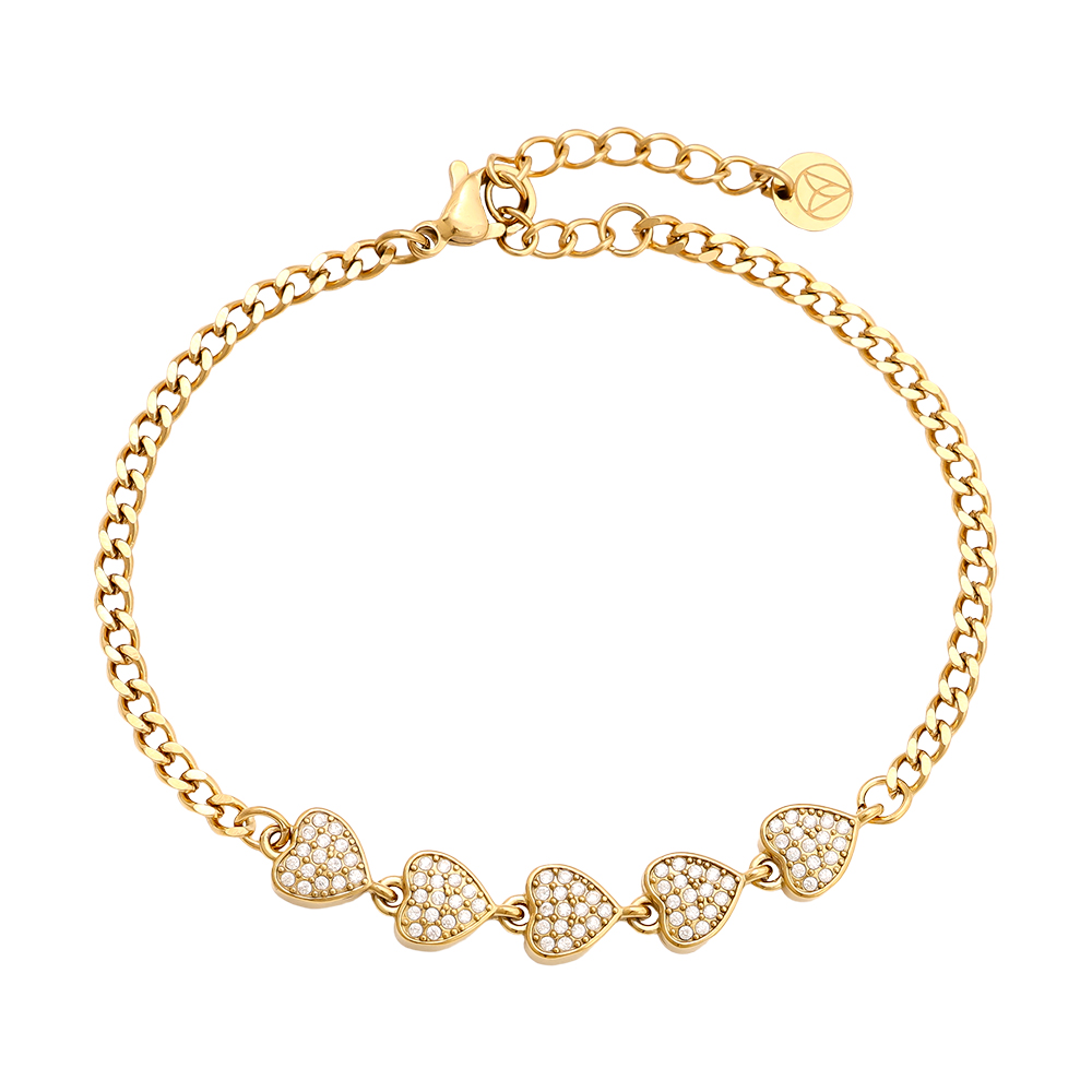 Edelstahl Armband 16cm 5 Zirkonia Herzen