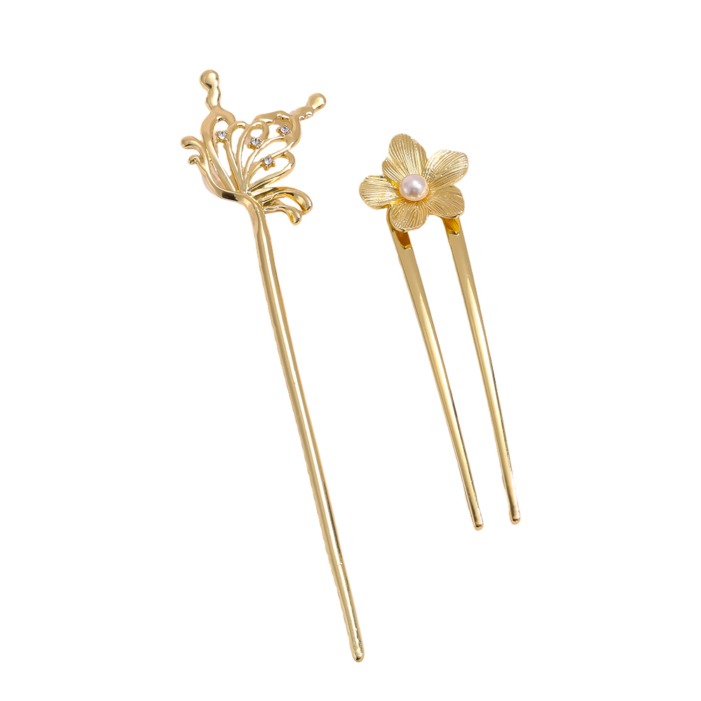 12.5cm 2Stk. golden Blumen Haarnadel Set 