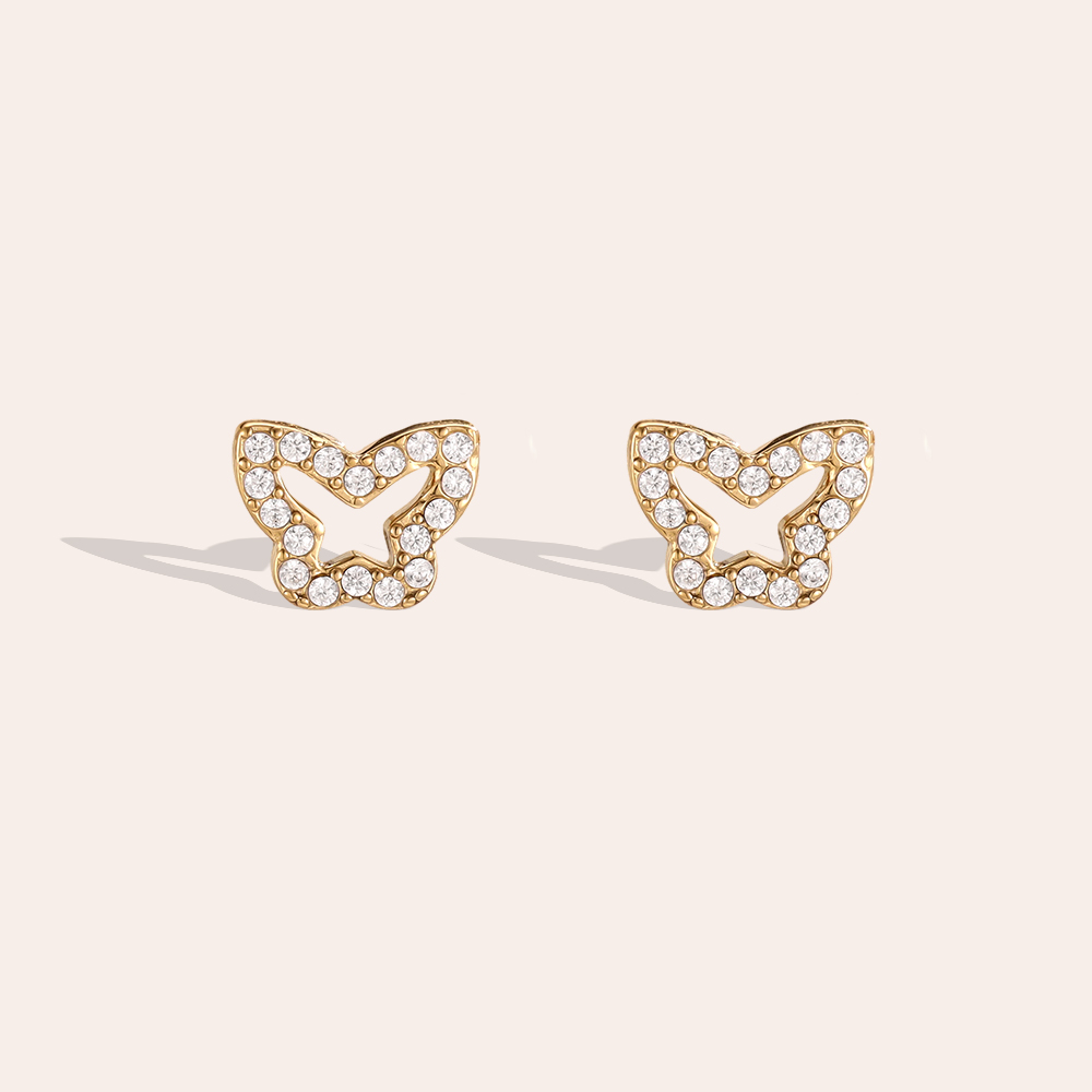 Edelstahl Ohrringe 9mm Zirkonia Schmetterling