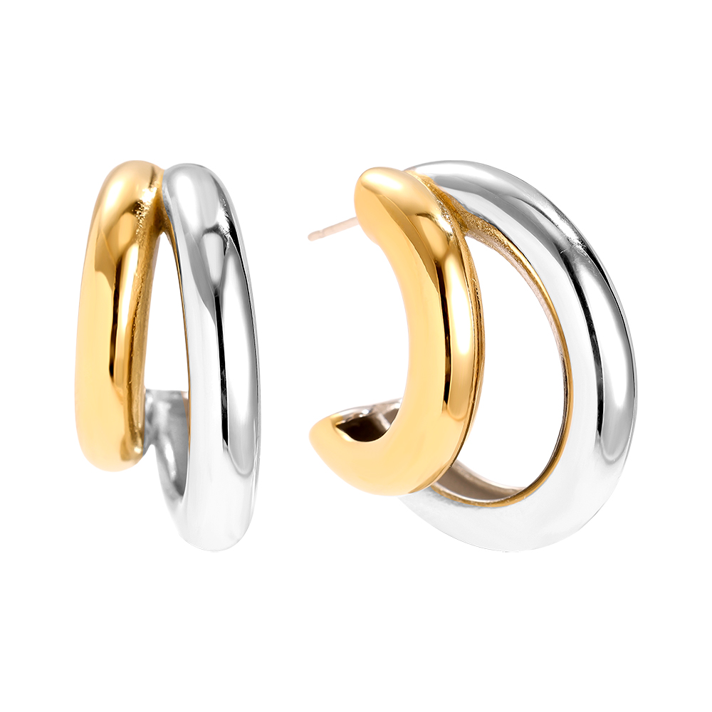 Edelstahl Ohrringe 30mm Gold And Silver Half Hoop